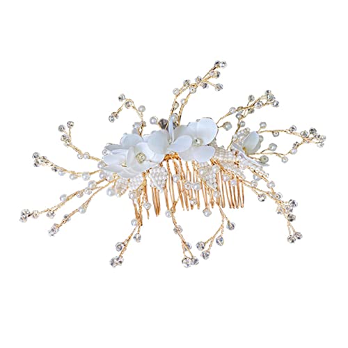 Veemoon Handgefertigter Braut Haarkamm mit Perlen und Seidenblumen Silberfarbener Hochzeitsschmuck Eleganter Haarschmuck für Braut und Brautjungfern Hochwertiger Einsteckkamm für von Veemoon