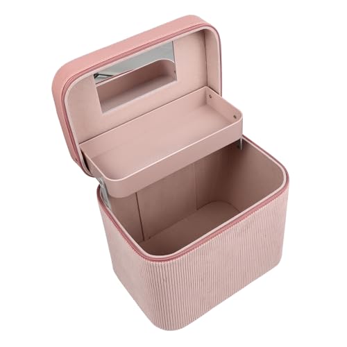 Veemoon Handliche Kosmetiktasche Mit Spiegel Doppelstöckiger Corduroy-Make-up-Organizer Für Frauen Wasserabweisend Für Reisen Und Tägliche Aufbewahrung von Veemoon
