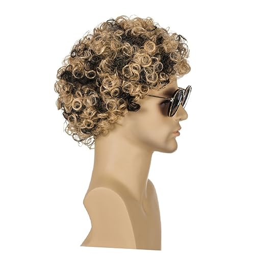Veemoon Herren Perücke Lockig Braune Synthetische Haarteil für Karneval Cosplay Jahre Themenpartys Waschbar Hautfreundlich für Festlichkeiten von Veemoon