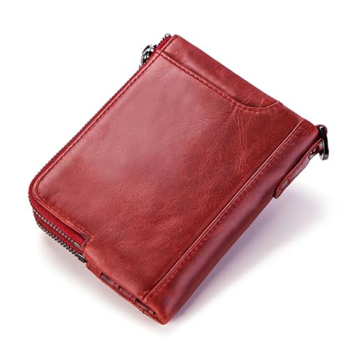 Veemoon Herren RFID Geldbörse Echtem Rot Kompakte Clutch Brieftasche für Kreditkarten Personalausweis Bargeld Münzen Multifunktionale Geldbörse für Tägliche Nutzung von Veemoon