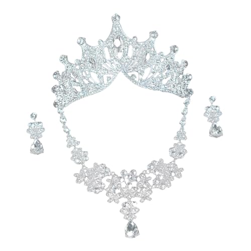 Veemoon Hochwertiges Brautschmuckset Teilig mit Halskette Ohrringen und Krone Langlebiges Legierungsmaterial Funkelndes Diadem für Hochzeit Braut Festliche Anlässe und Abendkleider von Veemoon