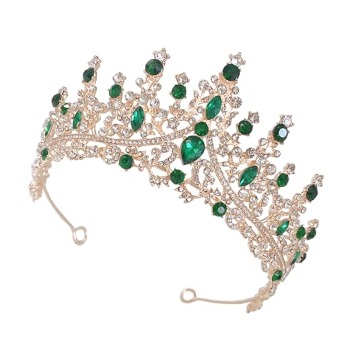 Veemoon Hochzeit Tiara Krone mit Funkelnden Strasssteinen Braut Kopfbedeckung für Hochzeitsfeier Geburtstagsfest und Festliche Anlässe Gold Grünes Design Handgefertigt Auffallend von Veemoon