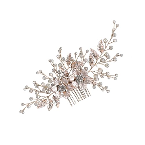 Veemoon Hochzeits Haarkamm mit Blumen und Perlen Design Brautschmuck für Besondere Anlässe aus Langlebigem Zinklegierungsmaterial Gefertigt für Hochzeit oder Feierlichkeiten von Veemoon