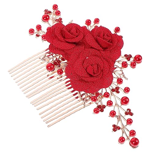 Veemoon Hochzeits Haarkamm mit Roten Blumen und Kristallen Brautschmuck für Eleganter Haarschmuck für Besondere Anlässe Robust und Hautfreundlich für Hochzeiten und Partys von Veemoon
