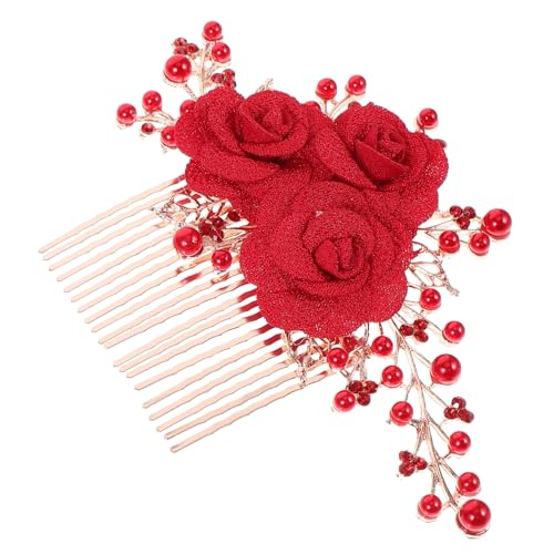 Veemoon Hochzeits-haarkamm Mit Roten Blüten Und Perlen Eleganter Brautschmuck Für Besondere Anlässe Strapazierfähiges Und Hautfreundliches Accessoire Für Frauen Und Mädchen von Veemoon