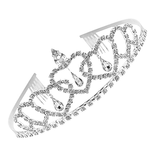 Veemoon Hochzeitskrone Strass Diadem Braut Tiara Leicht und Robust Silbernes Schmuckstück für Geburtstag Party Bühnenauftritt Eleganter Kopfschmuck für Damen und Braut von Veemoon