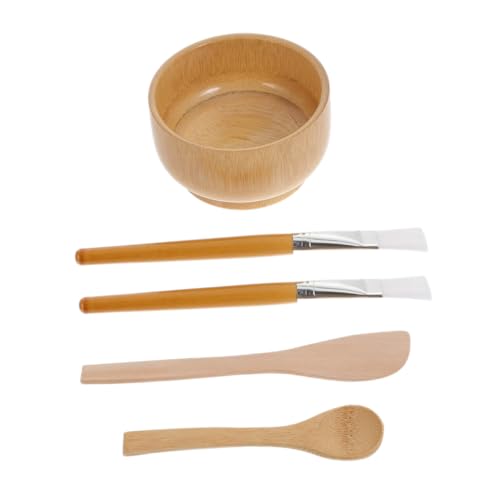 Veemoon Holz Masken Schüssel Set Teilig mit Sanften Pinseln Löffel und Rührstab DIY Beauty Mask Zubehör Ergonomisch Leicht zu Reinigen für Gleichmäßiges Auftragen und Gesichtspflege von Veemoon