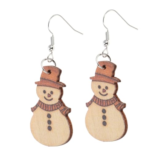 Veemoon Holz Schneemann Ohrhänger Weihnachtsohrringe Damen Mädchen Minimalistischer Holzschmuck Handgefertigt Festliche Xmas Dangle Accessoires Für Weihnachtsfeier von Veemoon