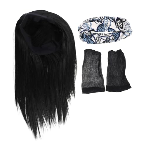 Veemoon Human Hair Headband Wig Schwarz Glattes Echthaar Verstellbares Stirnband Perückenset für Frauen Inklusive Netz für Partys Hochzeiten und Alltag Hitzeresistent und Modisch von Veemoon