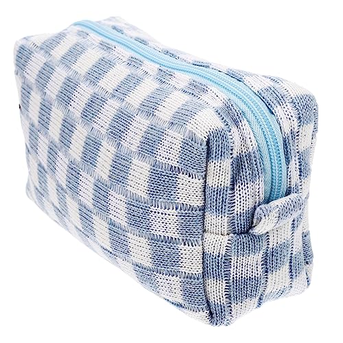 Veemoon Karierte Make Up Tasche aus Wollgarn Große Kosmetiktasche Tragbare Kulturbeutel für Mädchen Reise Make Up Tasche Faltbar und Waschbar von Veemoon
