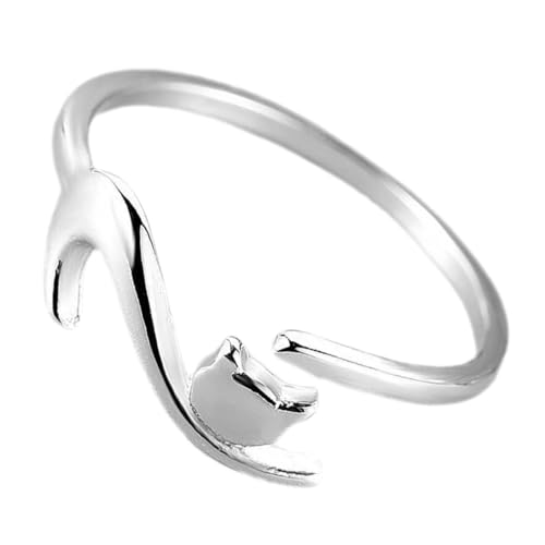 Veemoon Katzenring Offener Ring Verstellbarer Ring für Frauen Ästhetischer Tierring mit Süßem Katzenmotiv Design für Feiertagsdekoration von Veemoon
