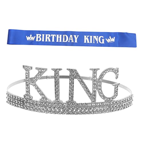 Veemoon King Crown Schärpe Set mit Strasssteinen Geburtstagskrone für Herren Langlebiges Kopfaccessoire für Party Kostüm Bühnenauftritte und Festliche Anlässe von Veemoon