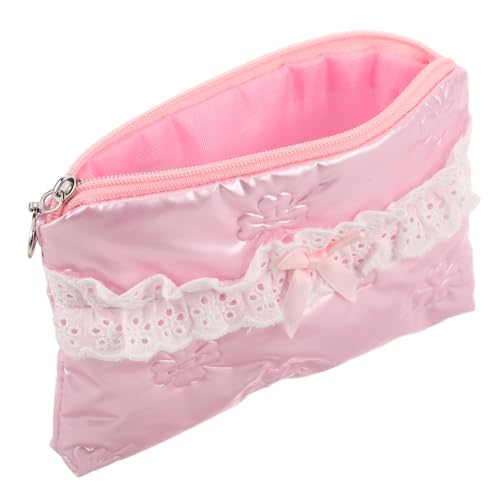 Veemoon Klein Pinker Kosmetikbeutel mit Schleife Tragbarer Make Up Organizer für Lippenstifte und Hautpflege für Reisen und Täglichen Gebrauch mit Kratzfester Innenausstattung und von Veemoon