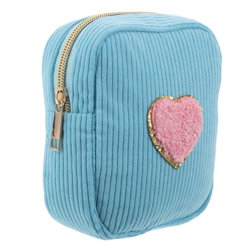 Veemoon Kleine Make Up Tasche Für Frauen Ästhetische Mini Kosmetiktasche Mit Niedlichem Cartoon Herz Patch Tragbarer Make Up Organizer Für Reisen Und Alltagsgebrauch von Veemoon