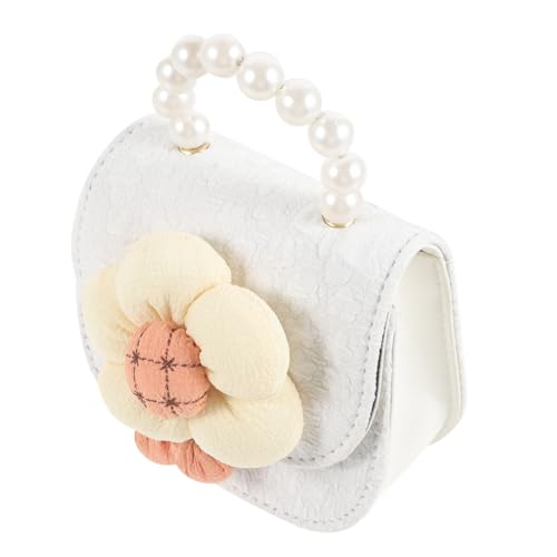 Veemoon Kleiner Mädchenhandtasche mit Blumenmuster Süße Umhängetasche PU mit Perlengriff Schultertasche für Ausflüge Geldbeutel für Kleine Dinge von Veemoon