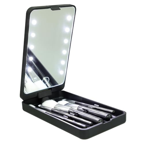 Veemoon Kompakte Wimpernaufbewahrungsbox mit LED Spiegel Tragbarer Organizer für Falsche Wimpern für Reisen und Make Up Anwendungen Schwarz mit Pinsel von Veemoon