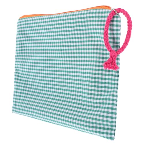 Veemoon Kosmetiktasche Großem Fassungsvermögen Tragbar Leicht Langlebig Multifunktional für Damen Reise und Alltag Grüne Karomuster Schminktasche von Veemoon