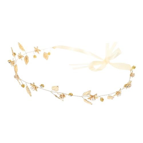 Veemoon Kristallblätter Haarschmuck Hochzeit Damen Haarband Braut Tiara mit Perlen und Weißem Organza Leichtes Kopfschmuck für Braut Party Festliche Anlässe Romantisches Haarband von Veemoon