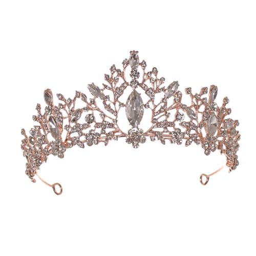Veemoon Kristallkrone Haarschmuck Roségold Bridal Tiara Strapazierfähige Rostfreie Brautkrone für Damen Luxuriöses Design für Hochzeit Party Festliche Anlässe von Veemoon