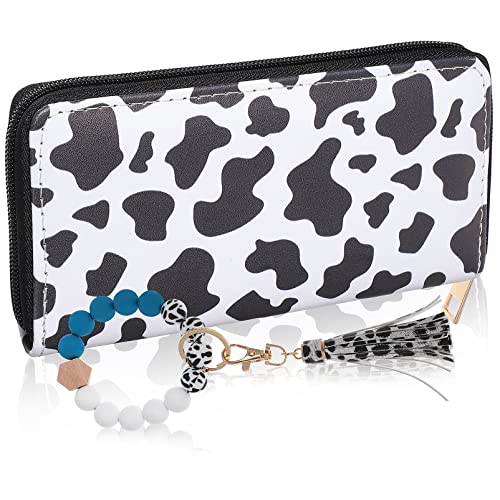 Veemoon Kuh Brieftasche Kette blinkendes Jo-Jo Shampoo-Kit Münze Abs Credit Card Wallet kreditkarten Portemonnaie Geldbörse mit Reißverschluss und Kuh-Print Geldbörse mit Kuhdruck PU-Leder von Veemoon