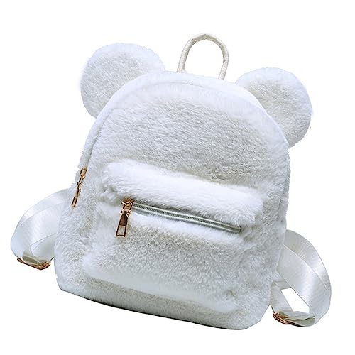 Veemoon Kuscheliger Bärenohren-Rucksack Für Damen Flauschiger Winter-Rucksack Mit Verstellbaren Trägern Für Schule Freizeit Und Ausflüge Elegantem Weiß von Veemoon