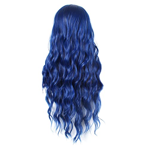 Veemoon Lange Wellige Perücke Damen Blau Halloween Haarteil Mittelteil Natürlich Wirkend Hitzebeständig Synthetische Fasern Party Cosplay von Veemoon