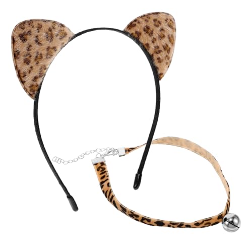Veemoon Katzenohr Leopard Stirnband Haarreif Für Damen Party Cosplay Mit Leopardenmuster Stirnband Und Glockenhalsband Accessoire Für Festival Und Besondere Anlässe von Veemoon