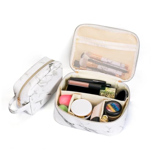 Veemoon Marmor Makeup Tasche Kosmetiktasche mit Gold Reißverschluss Multifunktionale Reise Kulturtasche Tragbare Schminktasche mit Feiner Nahtlinie für Damen und Herren von Veemoon