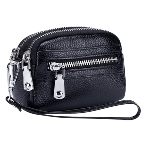 Veemoon Mini-Geldbörse Schlüssel Geldbörsen für Damen kleine Wickeltasche kleine Geldbörse multifunktionale Brieftasche damengeldbörse Münzbehälter praktische Kartentasche Rindsleder Black von Veemoon