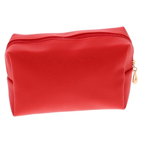 Veemoon Modische Make up Tasche Rot Pu Leder Glänzend mit Reißverschluss Kompakt Tragbar Kosmetiktasche für Reisen und Alltag Kulturtasche Damen von Veemoon