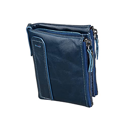 Veemoon 1stück Multifunktionale Leder Geldbörse Für Herren RFID-sichere Kurzform Mit Reißverschluss Blau Für Karten Bargeld Und Münzen von Veemoon