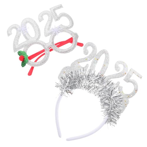 Veemoon Neujahrs Party Teiliges Stirnband und Brille Silber Glitzerndes Festival Haarreif für Silvester und Gruppenfotos Erwachsene von Veemoon
