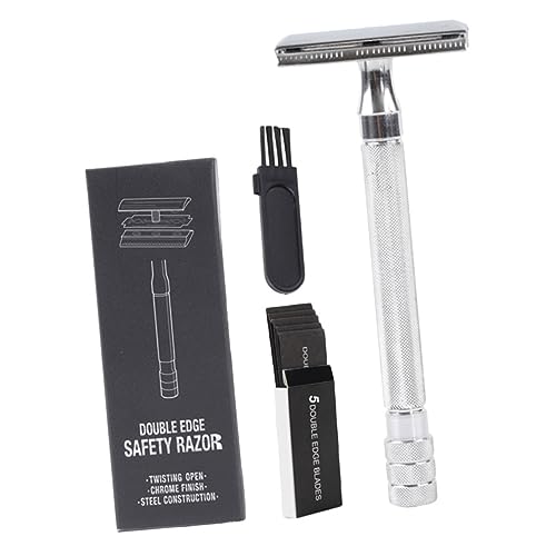 Veemoon Old Style Metall Rasierhobel mit Pinsel und Doppelklingen Traditioneller Bart Rasierer für Gesicht Achseln Beine Handlicher Sicherer Nassrasierer für Herren und Körperpflege von Veemoon