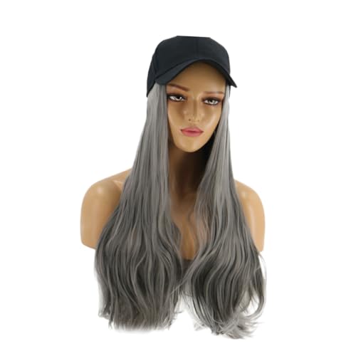 Veemoon One Piece Lang Lockige Damen Perücke mit Hut Hochtemperaturfaser Natürliches Haarteil Modischer Haarersatz für Alltag und Party von Veemoon