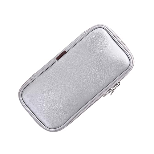 Veemoon PU Leder Kosmetik Pinsel Tasche Tragbarer Make Up Pinsel Organizer mit Reißverschluss für Reisen und Zuhause Silber von Veemoon