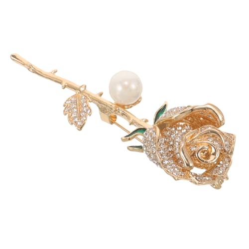Veemoon Perlenbrosche Blumen Kragennadel Strassbrosche Pin Zubehör Strass-Brustnadel zarte Rosenbrosche Dekorative Stift Abendkleid mit Brosche Broschennadel Zinklegierung von Veemoon