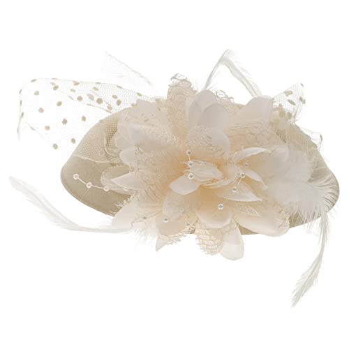 Veemoon Perlenfeder Blume Haarnadel Haarschmuck für Damen Fascinator-Hüte für Frauen Fascinator Hut Kopfbedeckung Faszinatoren für Frauen Fascinator-Hochzeitskopfbedeckung Stoff Weiß von Veemoon