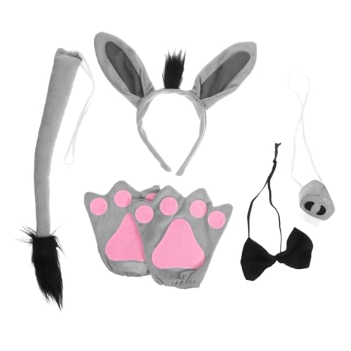Veemoon Plüsch Esel Haarreif Set Donkey Kostüm Zubehör Ohren Handschuhe Tierkopfschmuck für Halloween Karneval Cosplay von Veemoon