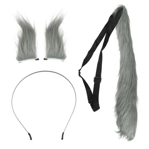 Veemoon Plüsch Fox Cosplay mit Langen Grauen Tierohren und Dekorative Haarspangen Weiches Tier kopfschmuck Kostüm Party und Cosplay Zubehör von Veemoon