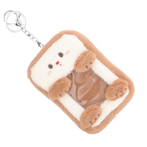 Veemoon Plüsch Kartenhalter Ausweishülle mit Sichtfenster Strapazierfähige PVC Schutzhülle und Leicht Schlüsselanhänger Design Geeignet für Büro und Mitarbeiter Braun Toast Form von Veemoon