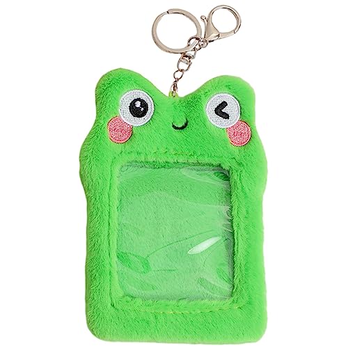 Veemoon Plüsch Kartenetui für Ausweis Sichtbare Kartenhülle mit Schlüsselanhänger Cartoon Frosch Design und Leicht für Studenten und Büroangestellte von Veemoon