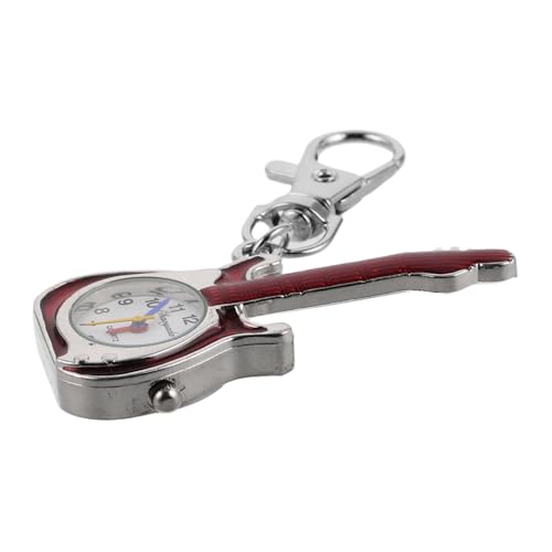 Veemoon Quarzuhr mit Gitarren Anhänger Kompakter Schlüsselanhänger für Jungen und Mädchen Stylische Rote Taschenuhr zum Aufhängen an Rucksack Handtasche oder Schlüsselbund Sicher und von Veemoon