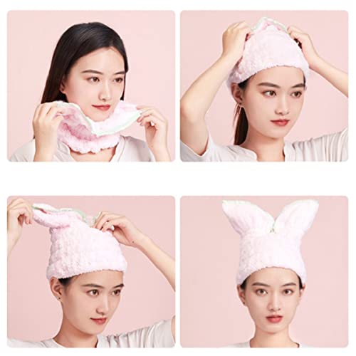 Veemoon Rabbit Ear Shaped Shower Cap für Damen Schnelltrocknend für Bad Spa und Make Up Elastisches Design für Kopfgrößen Leicht und Tragbar von Veemoon