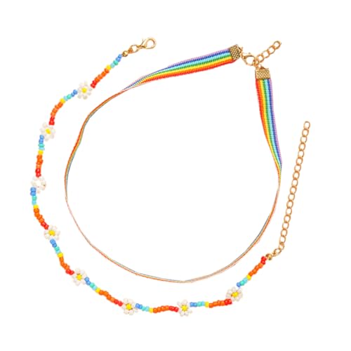 Veemoon Regenbogen Ethno Halskette Damen Gewebte Perlen Choker Stapelbares Strandaccessoire Sommer Schmuck Boho Stil von Veemoon