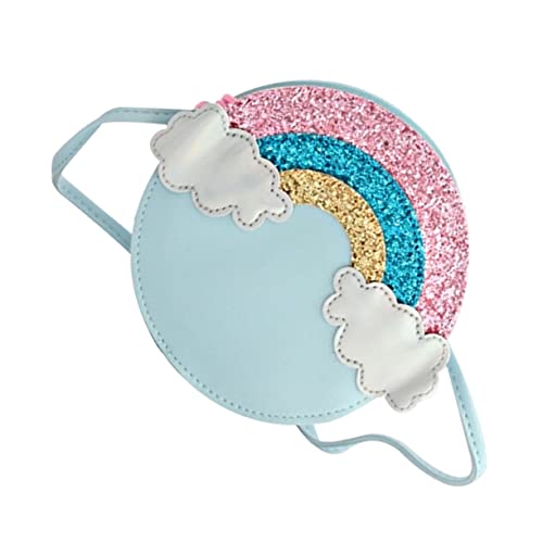 Veemoon Modischer Blauer Umhängetasche Für Mädchen Praktische Aufbewahrungstasche Und Geldbörse Mit Regenbogen-Dekoration Für Freizeit Schule Und Besondere Anlässe von Veemoon