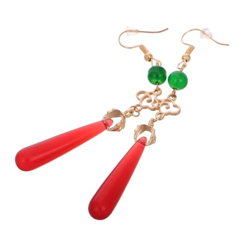 Veemoon Retro Chinesische Wasser Tropfen Ohrringe mit Leuchtend Roten Steinen Leichte Komfortable Ethno Dangle Ohrringe für Traditionelle Kostüme Cosplay und Festliche Anlässe Damen von Veemoon