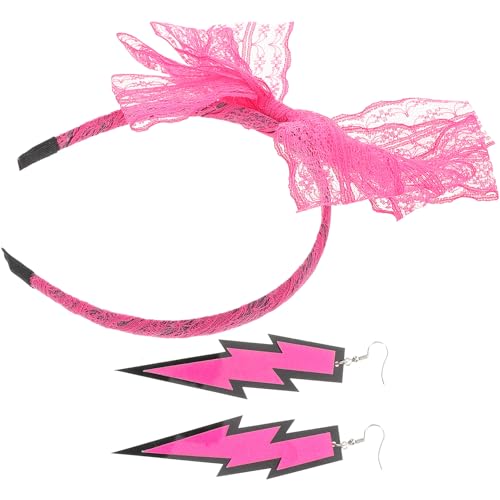 Veemoon Neon-haarband Mit Spitzen-schleife Und Trendigen Tropfenohrringen Für Damen Für Kostümpartys Und Festliche Feiern von Veemoon