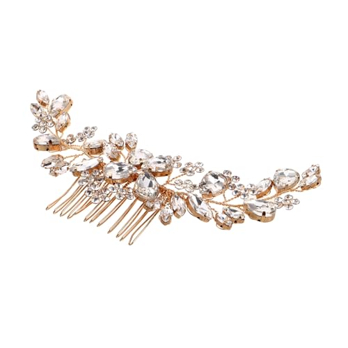 Veemoon Rhinestone Haarkamm Gold Funkelnder Brautschmuck für Hochzeits Partyfrisuren Vielseitiges Haarschmuckstück mit Glitzernden Kristallen Eleganter Kopfschmuck für Bräute und Damen von Veemoon