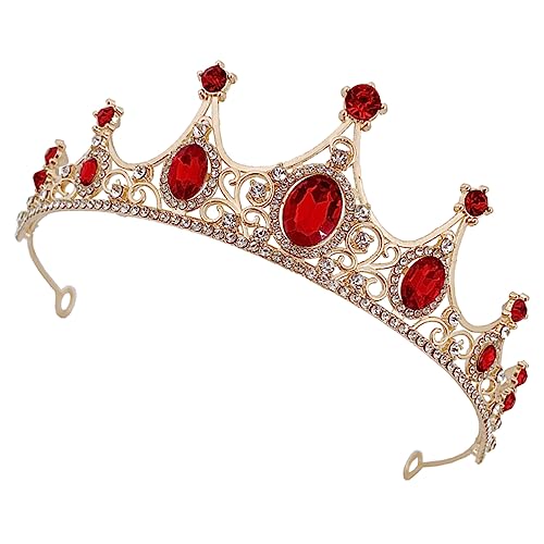 Veemoon Rhinestone Tiara Haarband Hochzeit Kronenhaarreif Glänzend Frauen Party Festival Foto Requisite Braut Kopfschmuck Gold Rot von Veemoon