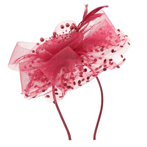Veemoon Rotes Mesh Fascinator Kopfschmuck Damen mit Modischen Federn Komfortabel Weiches Material für Hochzeiten Tea Parties und Festliche Anlässe von Veemoon
